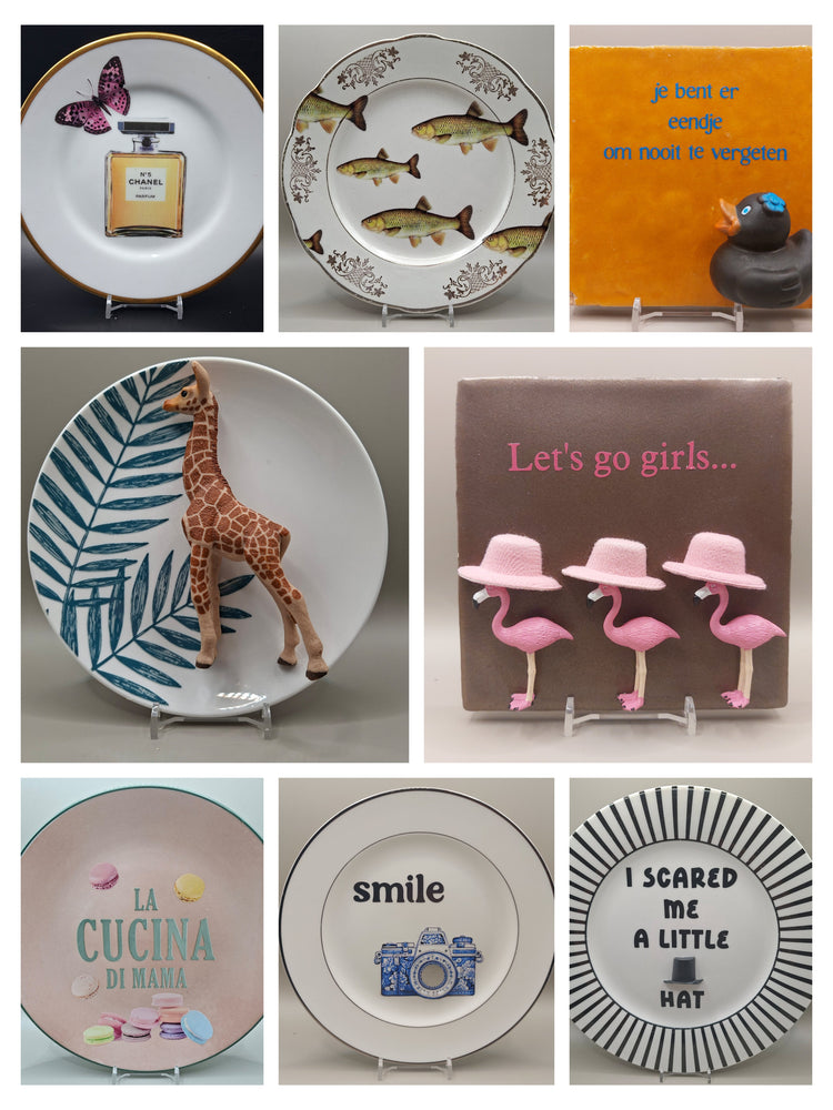 Tegeltjes en bordjes met afbeelding, tekst of 3D