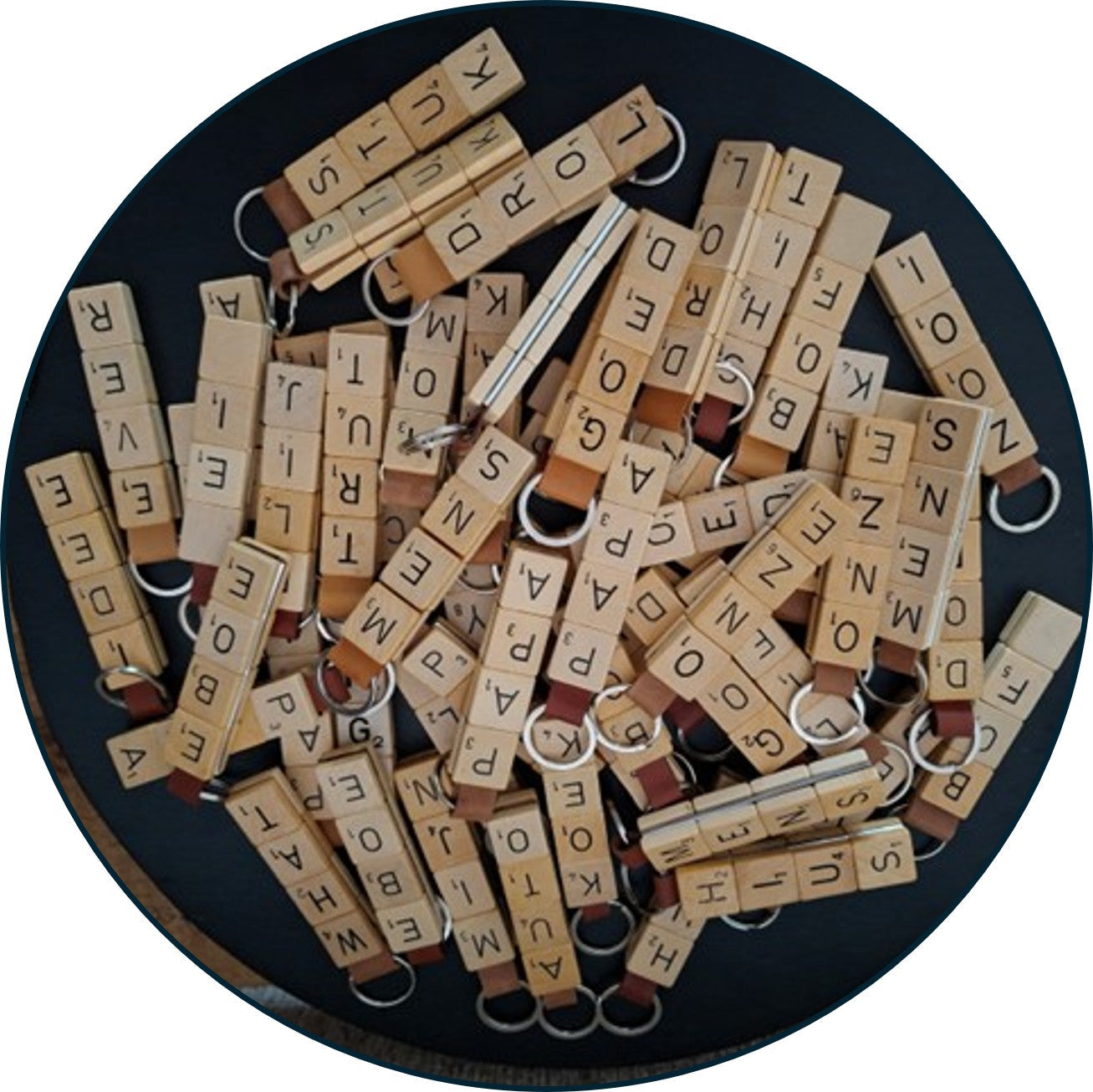 Sleutelhanger gemaakt van Scrabbel-letters